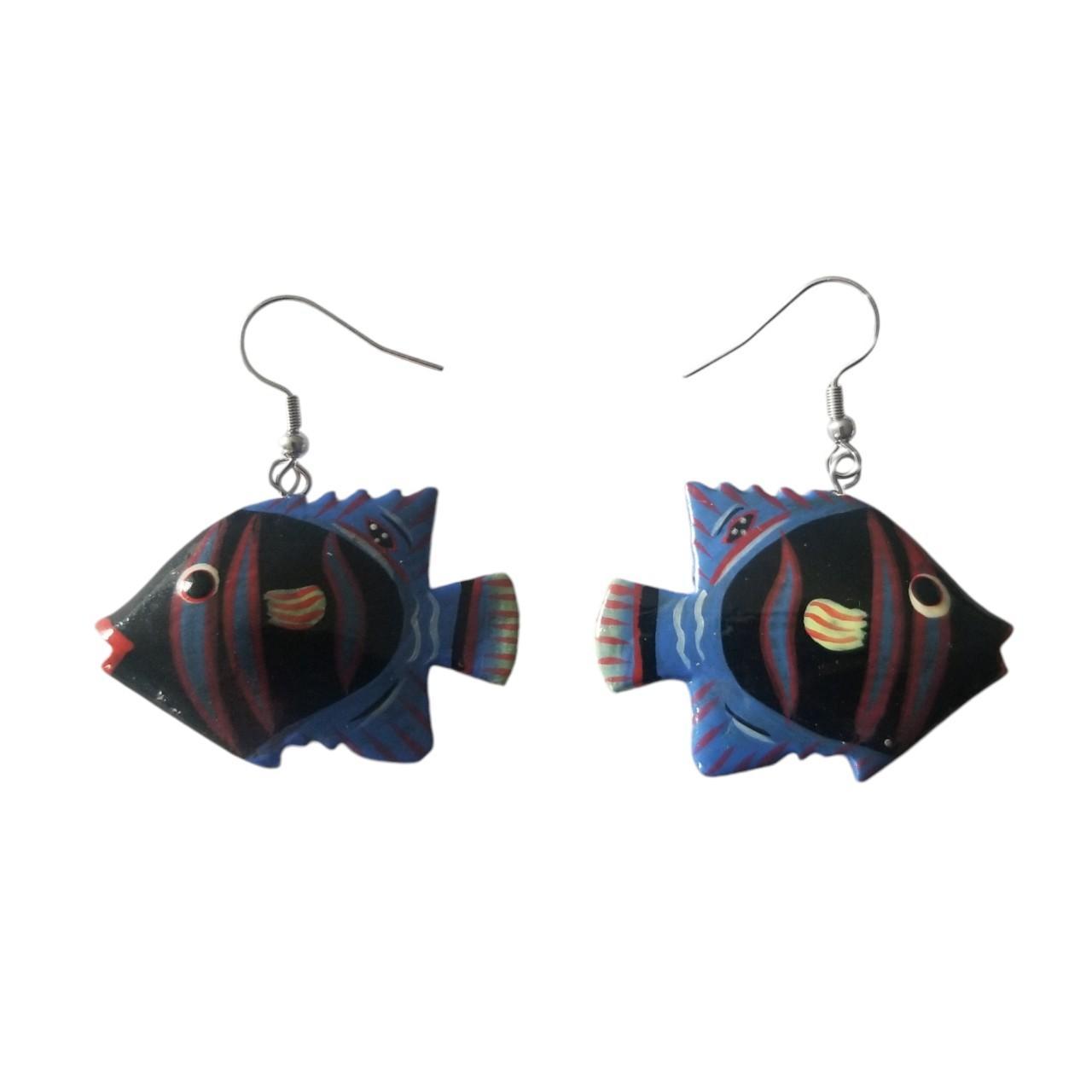 Handmade painted wooden fish earrings cheapest