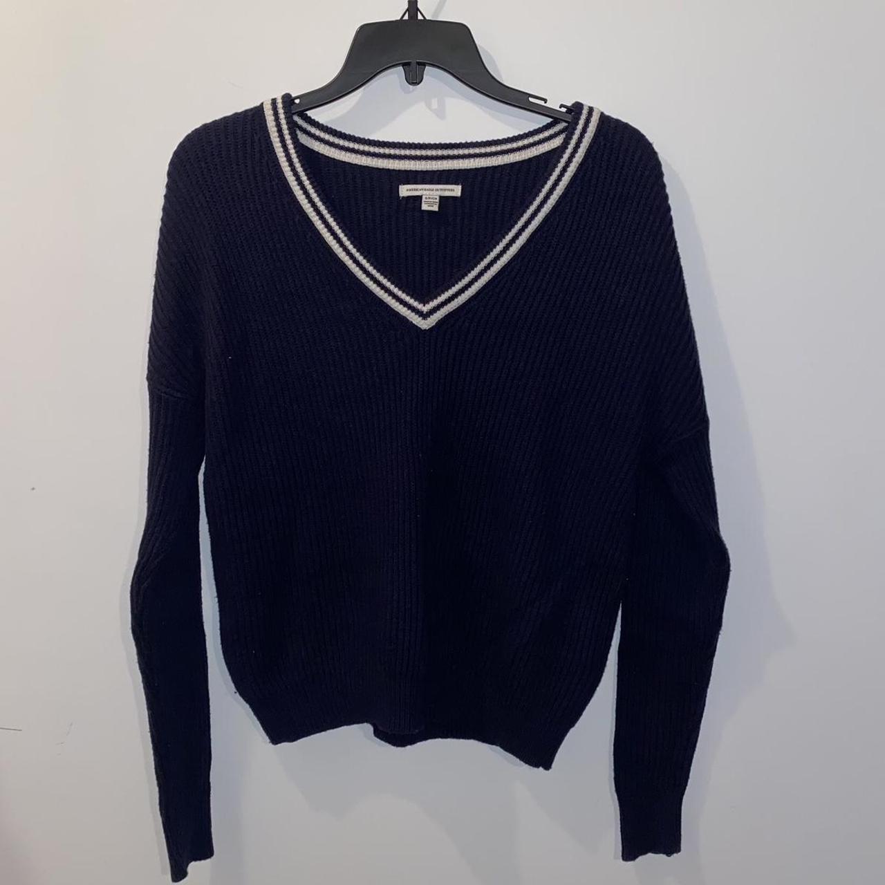 American Eagle Outfitters Women's Navy and White Jumper | Depop