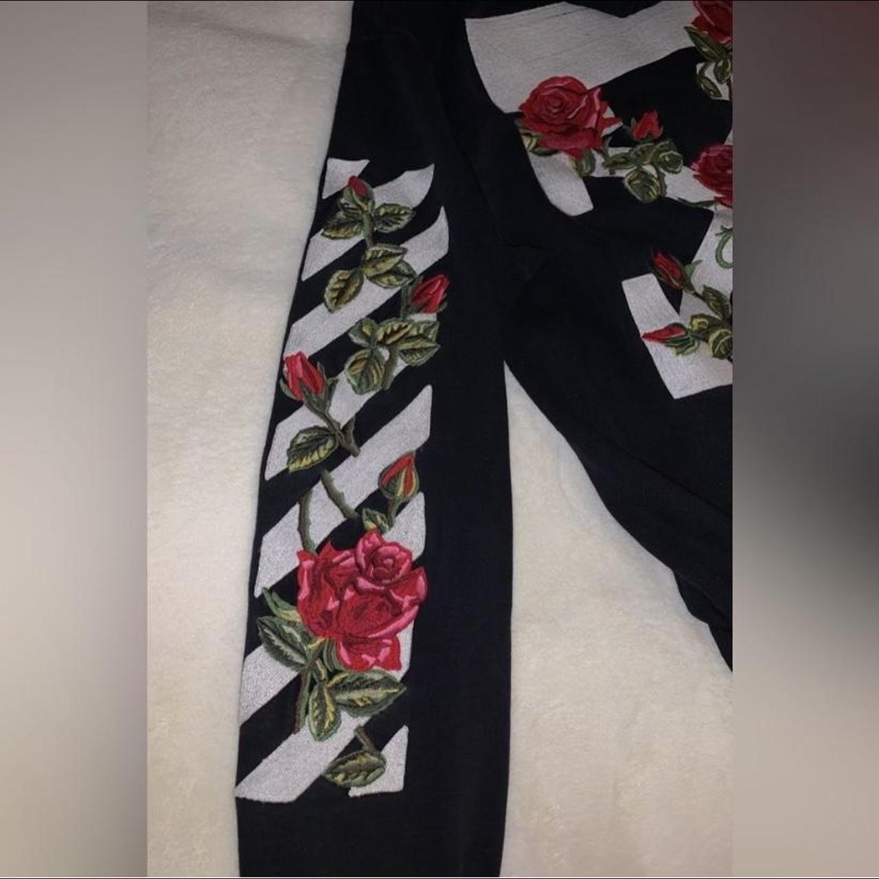 Off white hoodie with roses deals