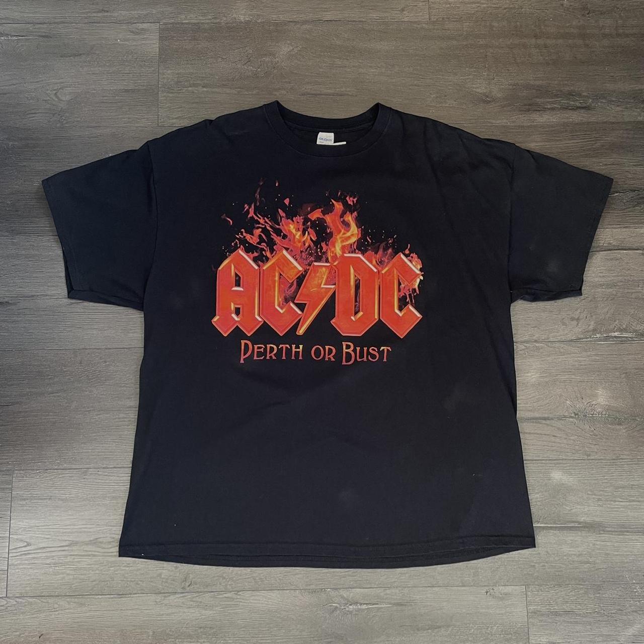 Vintage AC/DC Perth Or Bust World Tour T-Shirt Size... - Depop