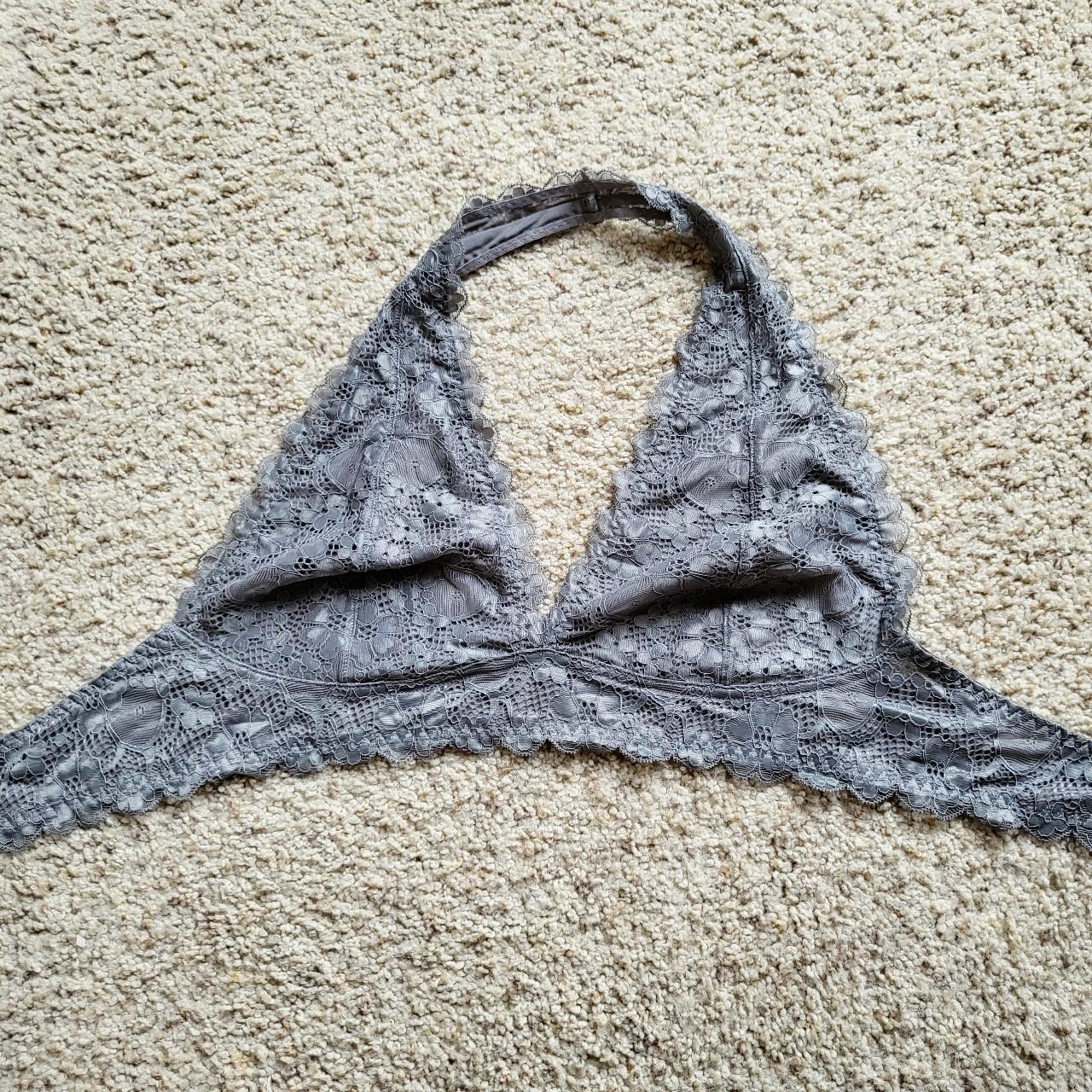 Cute grey lace padded halter bralette from - Depop