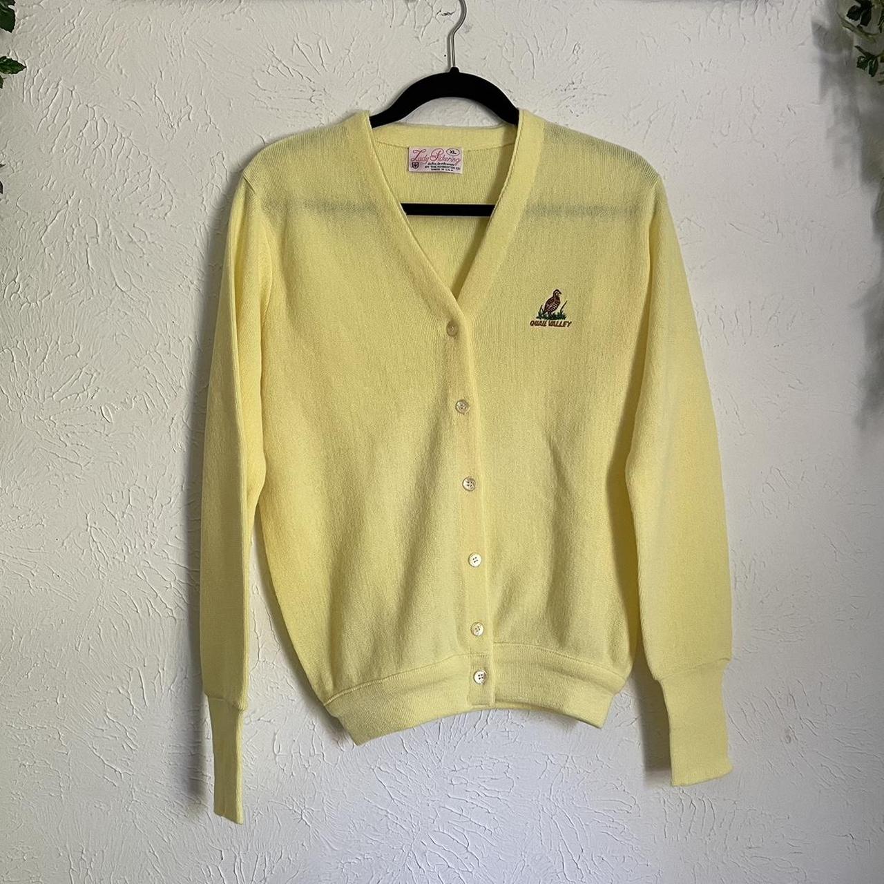 VTG 80s Yellow Lady Pickering Cardigan Sweater  | Depop