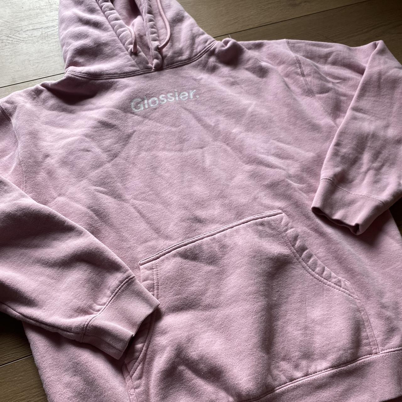 Glossier - Pink Oversized “Glossier.” Hoodie Size... - Depop