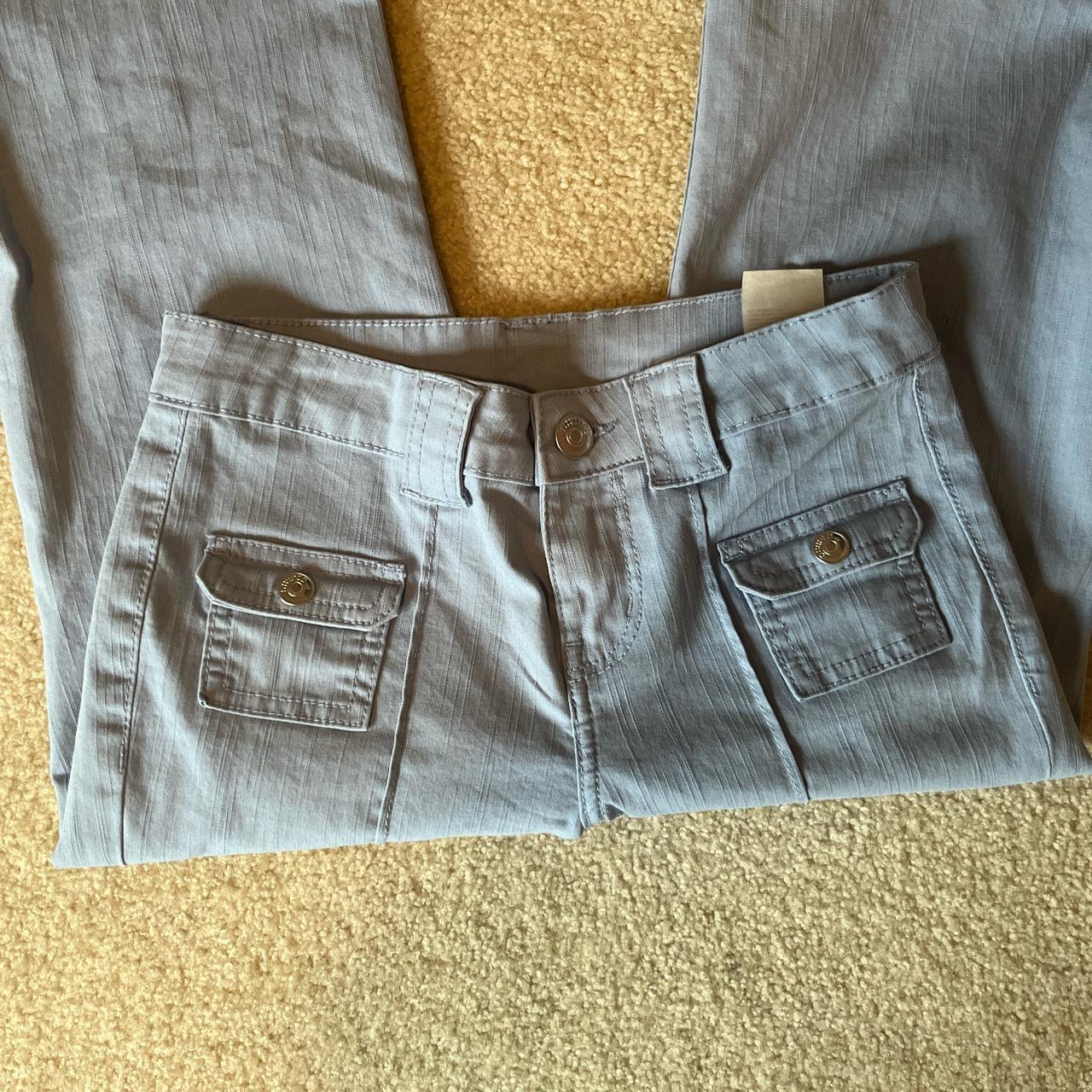 Lowrise light blue flare jeans, stretchy fit, worn... Depop