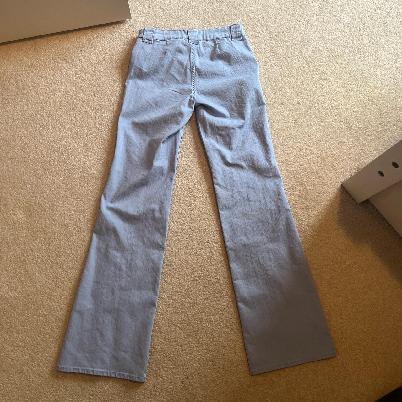 Low-rise light blue flare jeans, stretchy fit, worn... - Depop