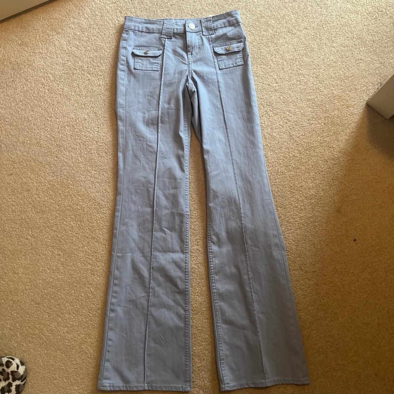 Lowrise light blue flare jeans, stretchy fit, worn... Depop
