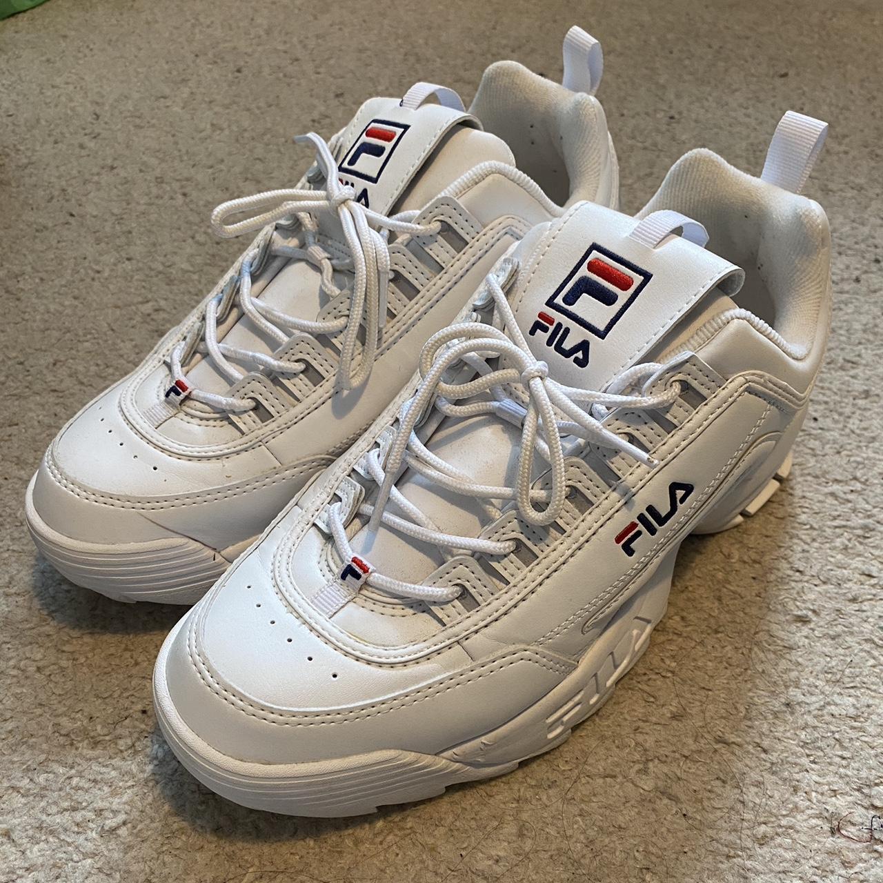 White Fila trainers stompers size 9 Worn a few... - Depop