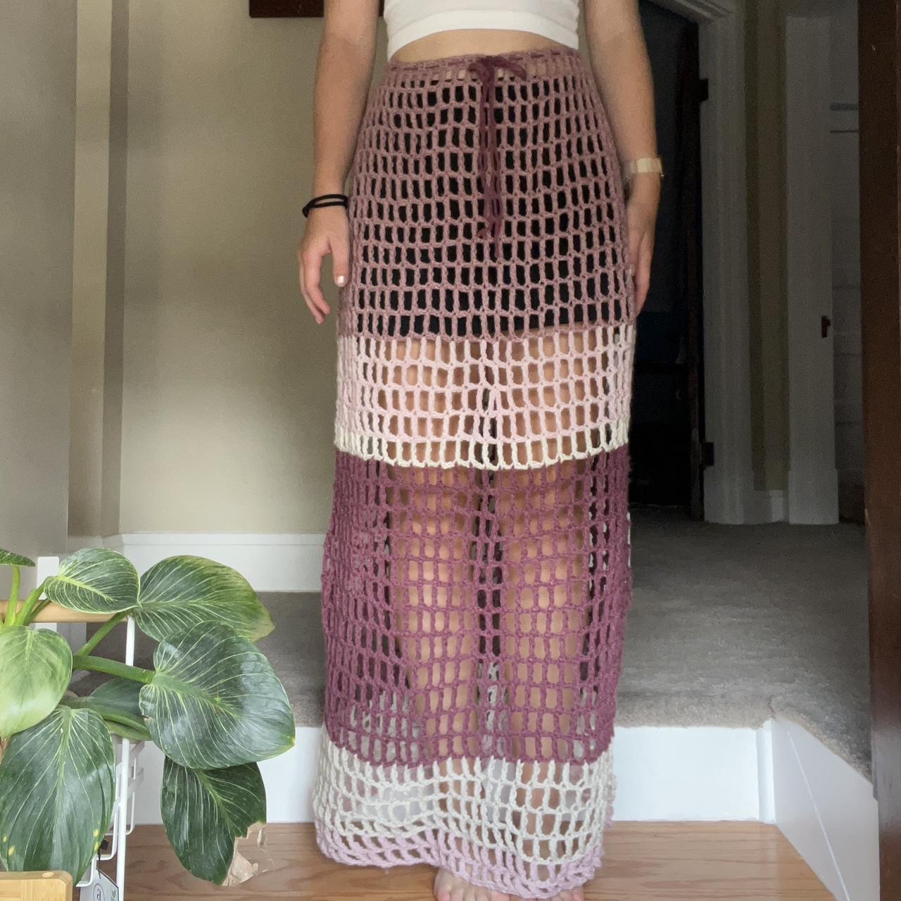 Crochet Mesh Pink Maxi Skirt Super cute hand made... - Depop