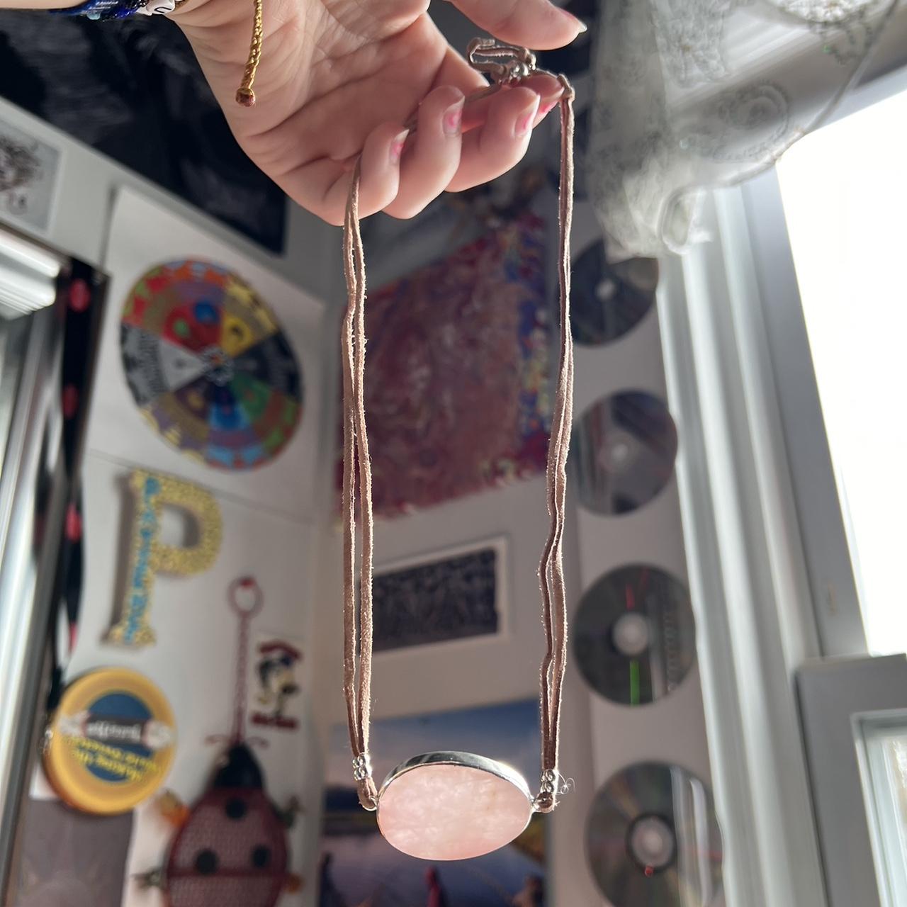 -Rose Quartz necklace -Magnetic -Rope/string holding... - Depop