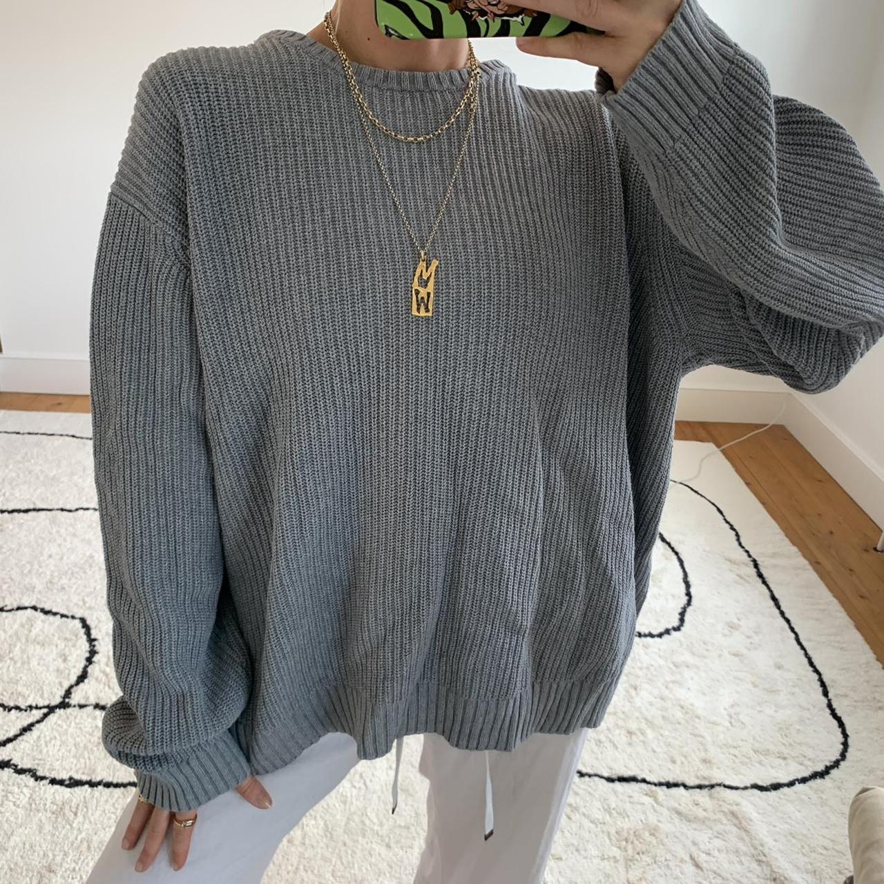Grey thick knit baggy round neck jumper size 8-12.... - Depop