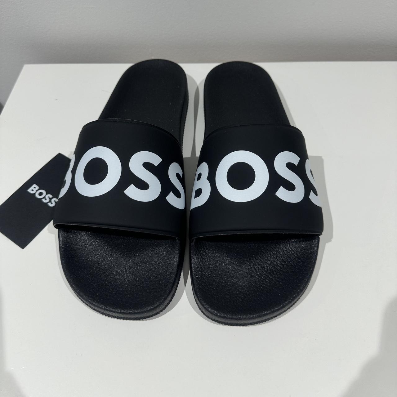 hugo boss sliders black and red