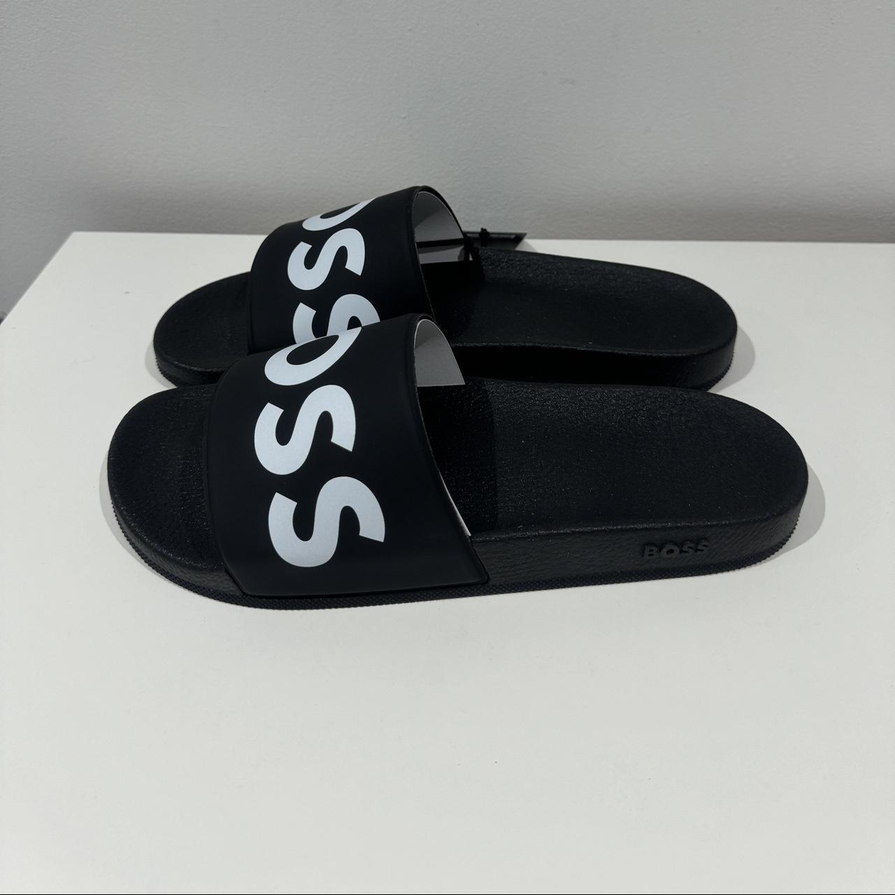 hugo boss sliders black and red