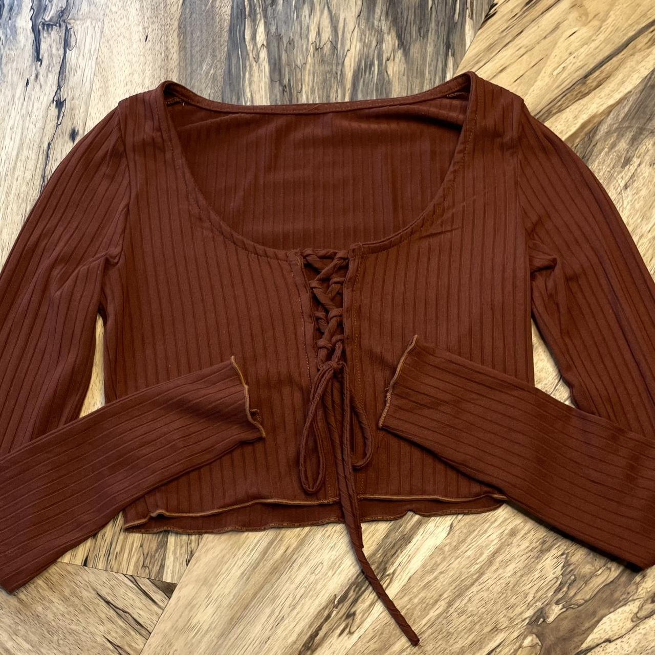 Fashion Nova Burnt Orange Crop Top Long Sleeve