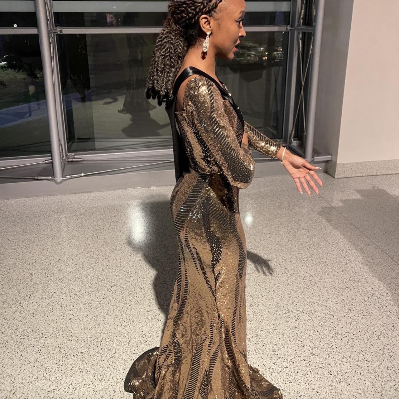 GOLD AND BLACK SPARKLY SEQUIN PROM DRESS,