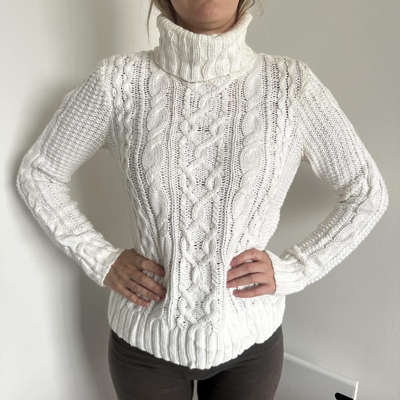 White Cable Knit Turtleneck Women's Polo Turtleneck Sweater
