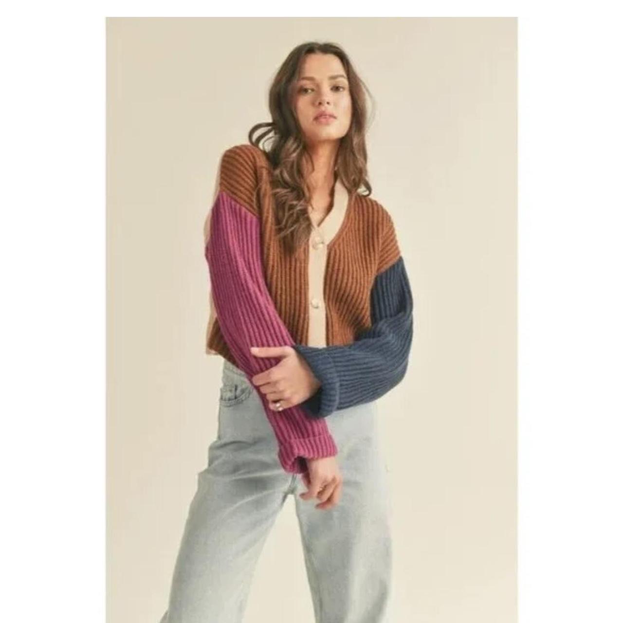 &Merci Color Block Knit Cardigan Size Large. | Depop