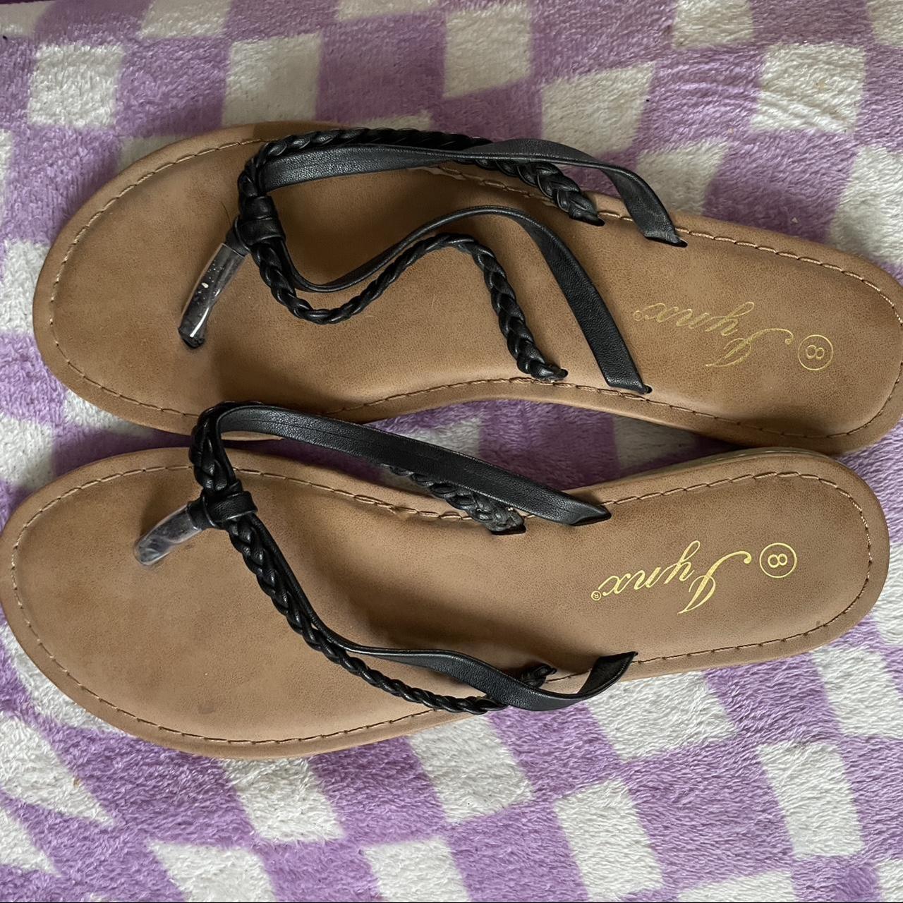 leather braided flip flops - Depop