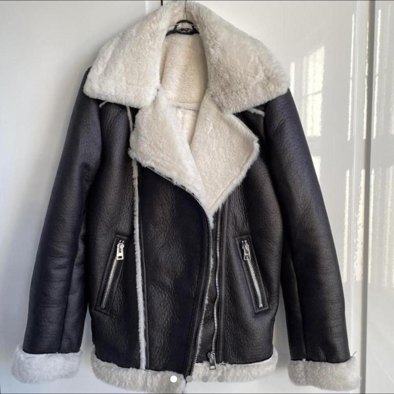 Miss selfridge aviator jacket Leather and white... - Depop