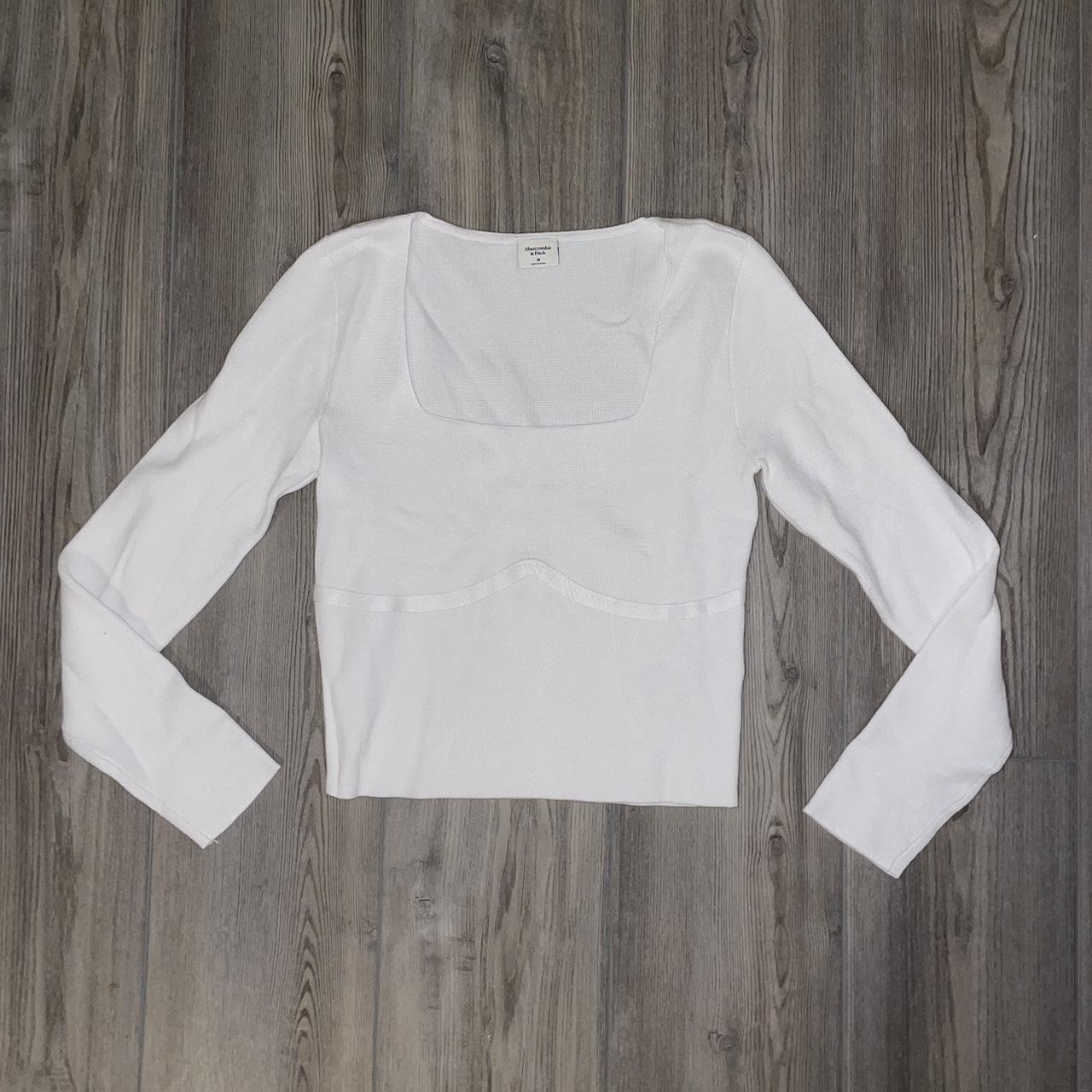 Abercrombie white knit square neck top with an... - Depop