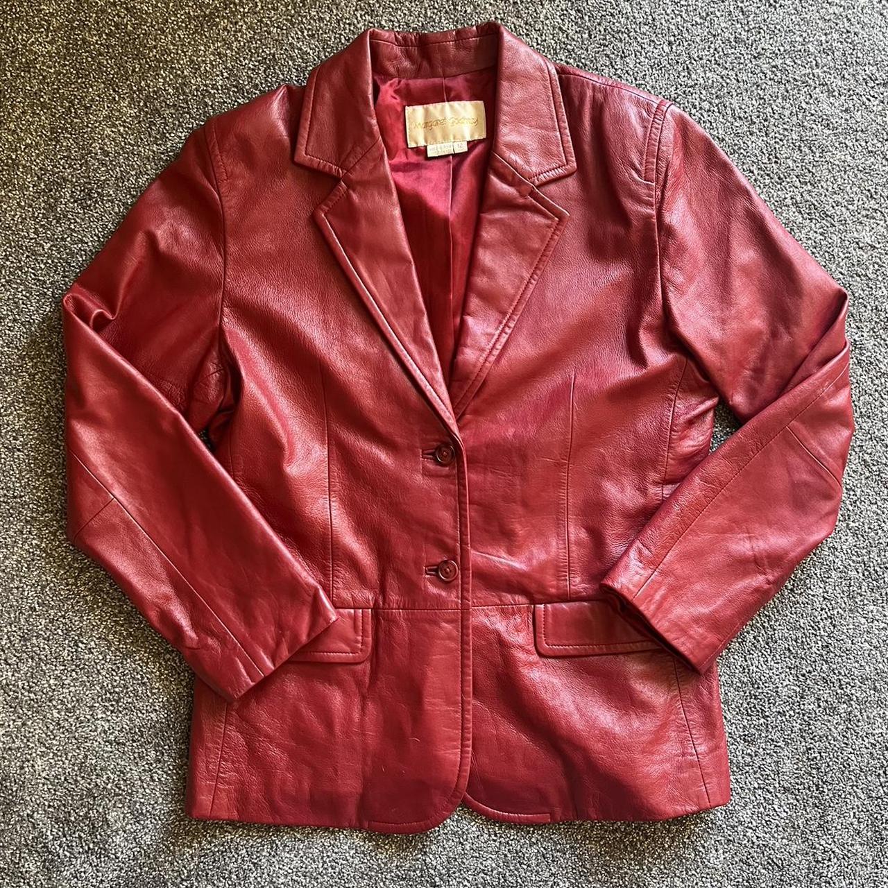 Cherry red faux leather jacket. This is in great... - Depop