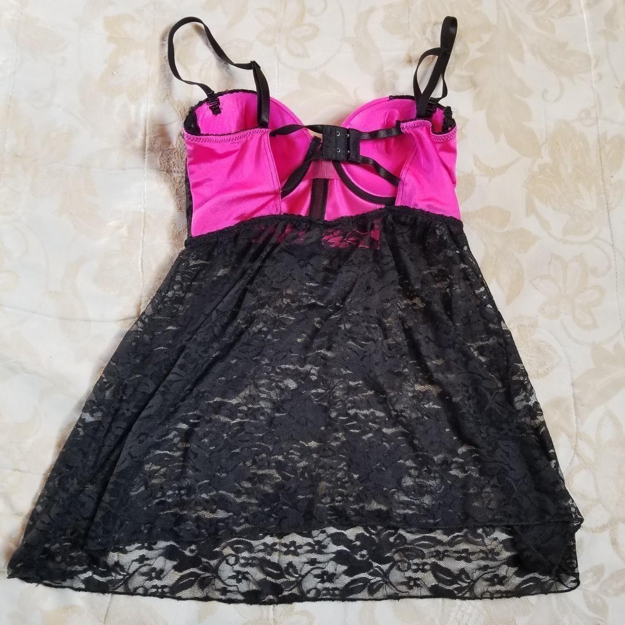 Vintage Y2k babydoll black lace & hot pink sexy... - Depop