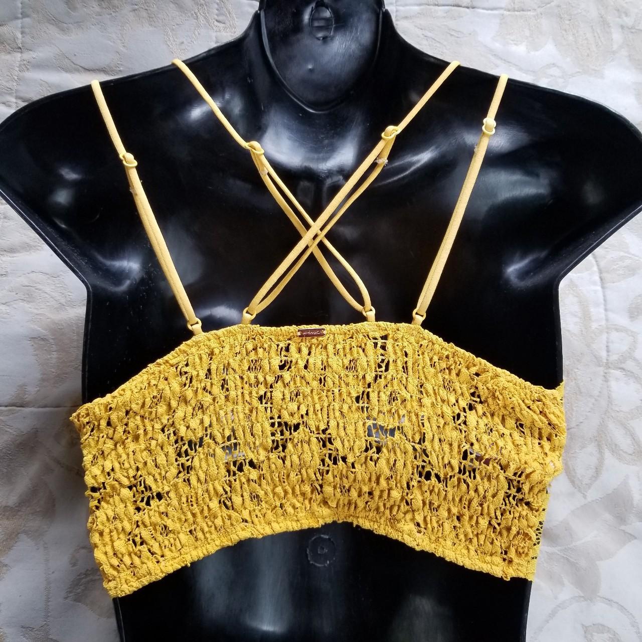 Mustard flower yellow crochet lace bralette from - Depop