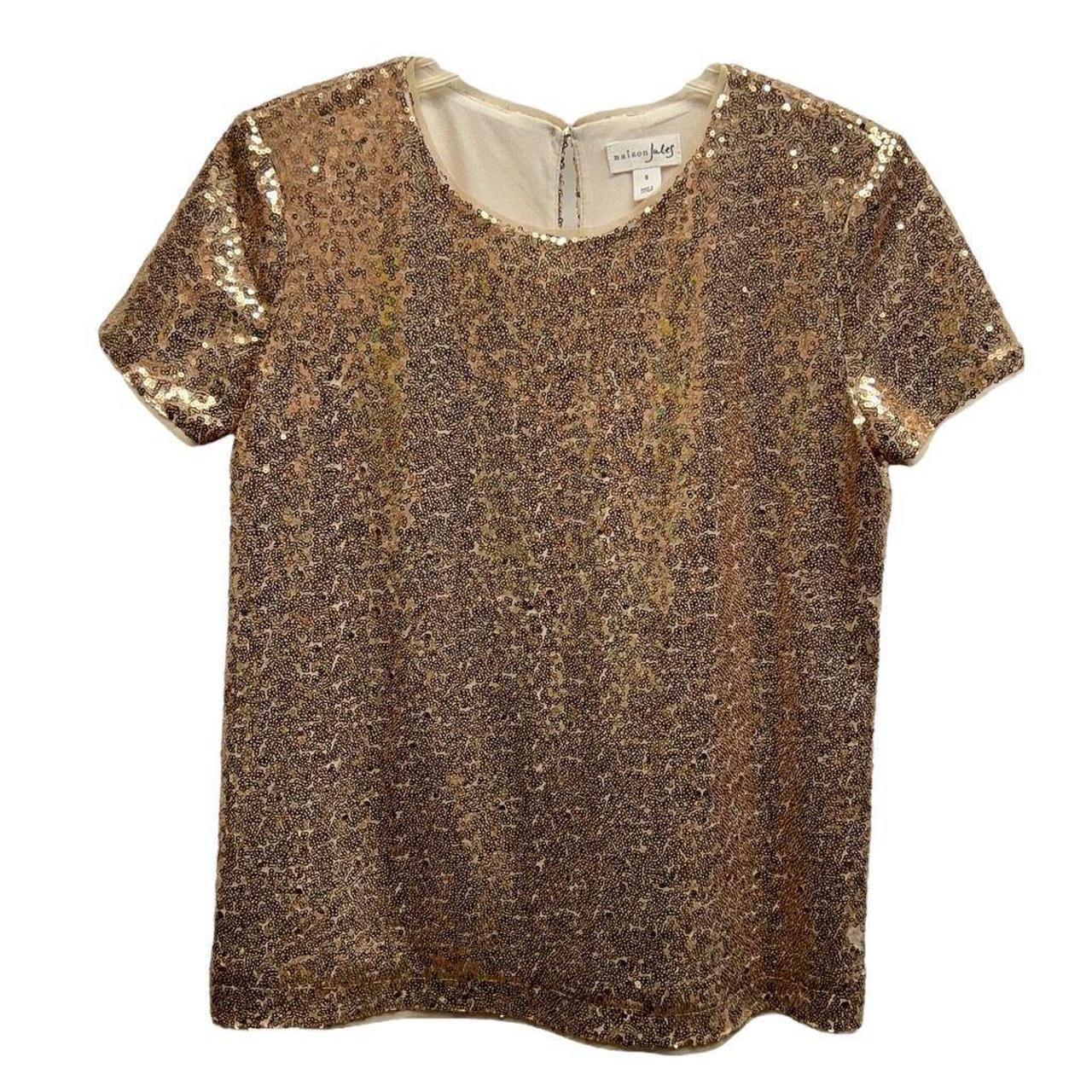 Maison Jules Womens Blouse Gold Metallic Short...