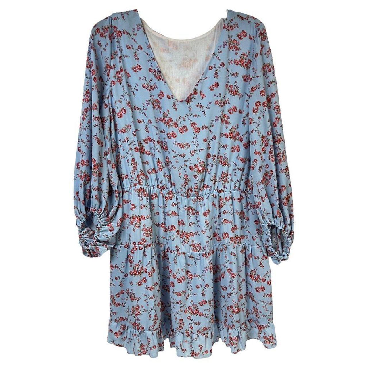 Chicdrop Womens Tunic Dress Blue Floral Lantern... - Depop