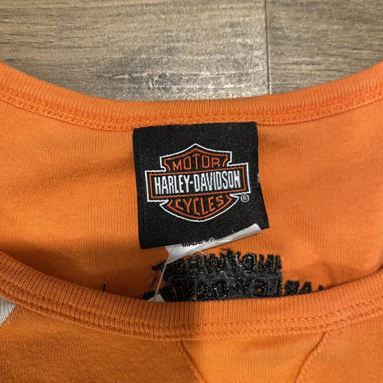 Harley Davidson Women's Orange and White T-shirt | Depop