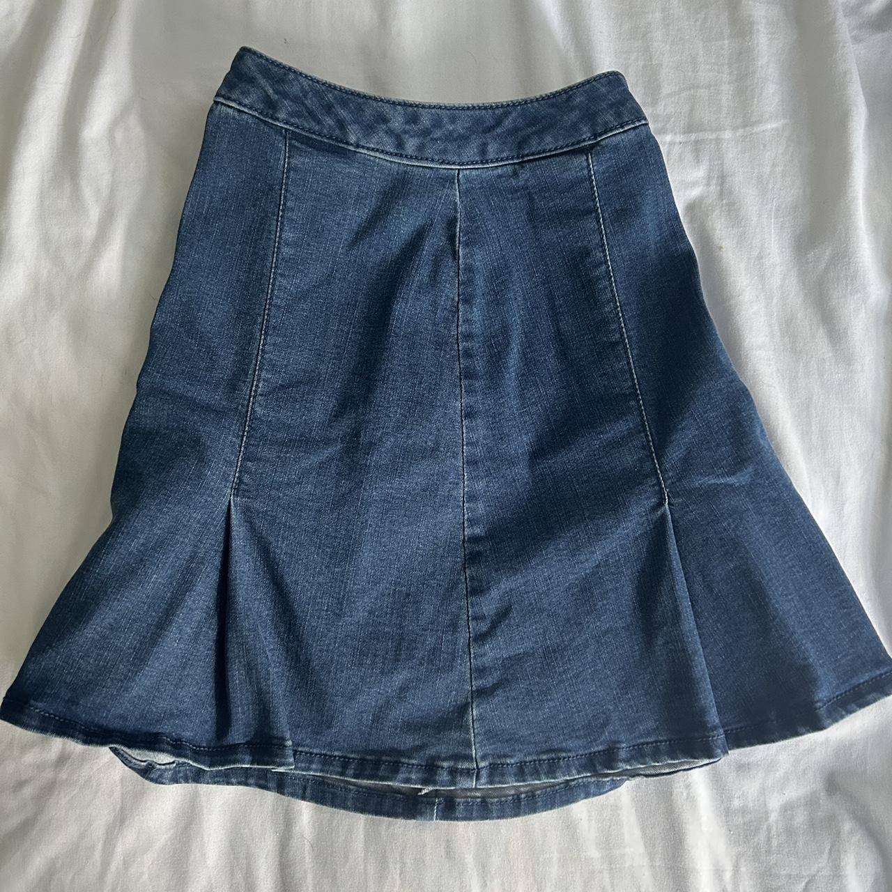 Pleated Denim Midi Skirt Size: Small superrrr... - Depop