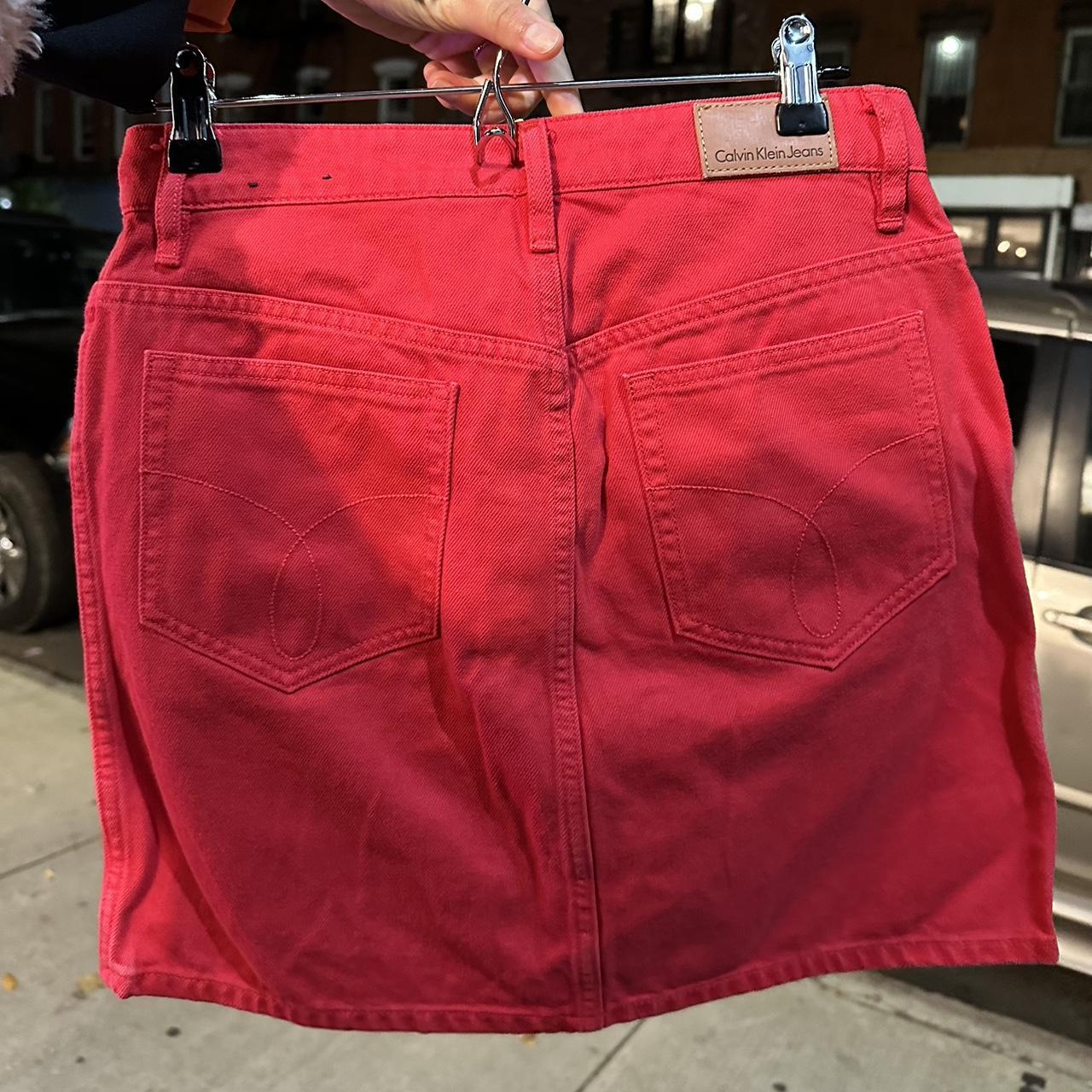 Calvin klein red denim skirt hotsell