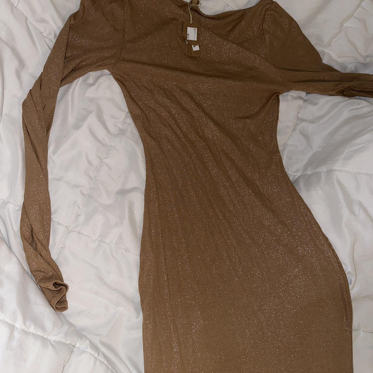 Tan Soft Lounge Shimmer Long Sleeve Maxi Dress