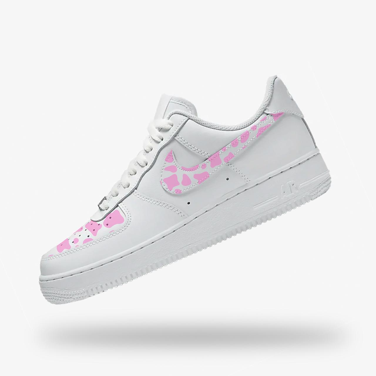 Pink Dripping with Cow Print Custom Air Force 1 Low/Mid/High Sneakers. Girls and Women Low / 9 M / 10.5 W