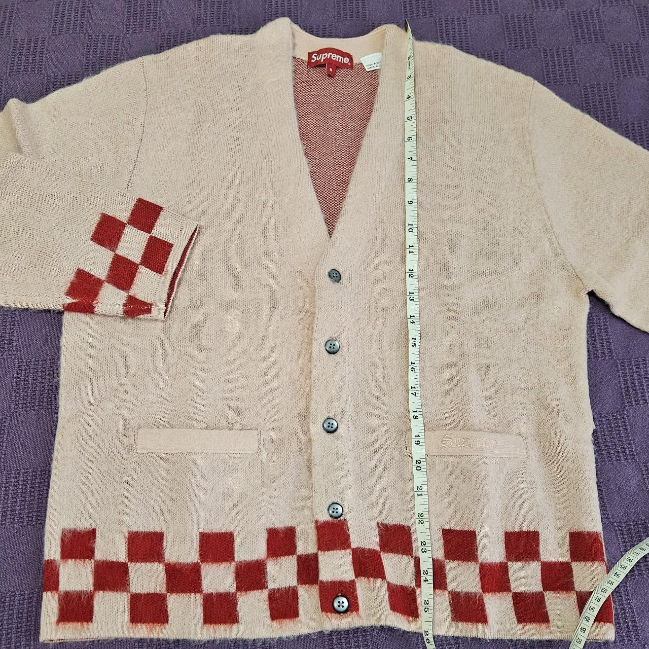 Supreme Brushed Checkerboard Pink Cardigan Size... - Depop