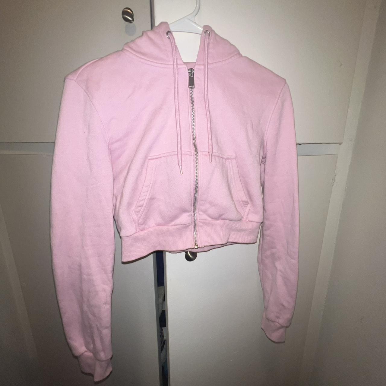 Cropped Baby Pink Zip Up Size Small fits like XS... - Depop