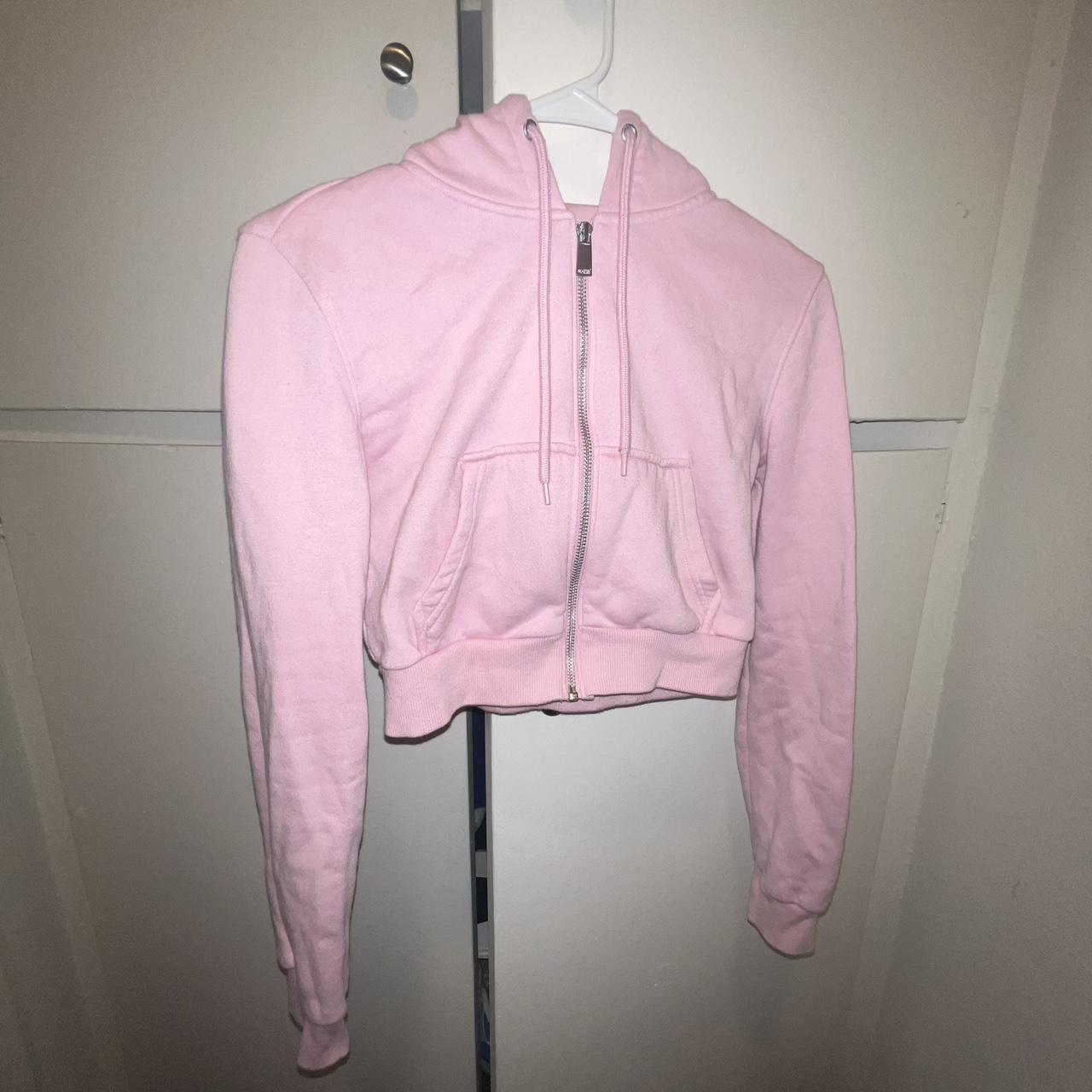 Cropped Baby Pink Zip Up Size Small fits like XS... - Depop