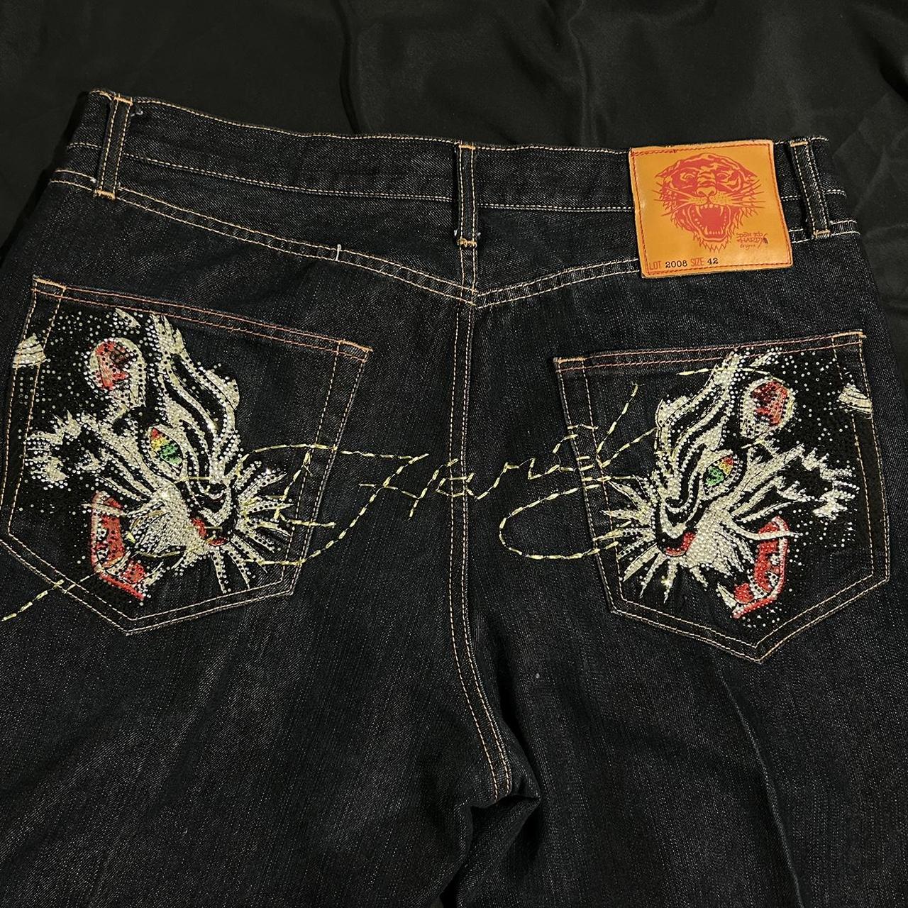 crazy ed hardy baggy jeans no offers No flaws... - Depop