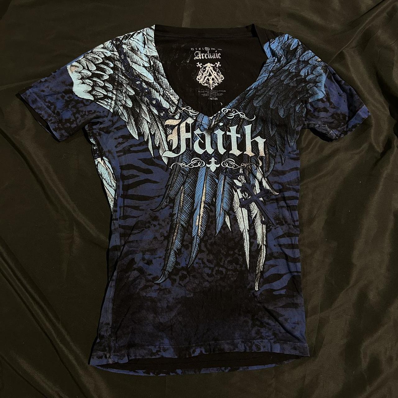 Archaic By Affliction Men's T-Shirt Parallel Wings Cross Biker