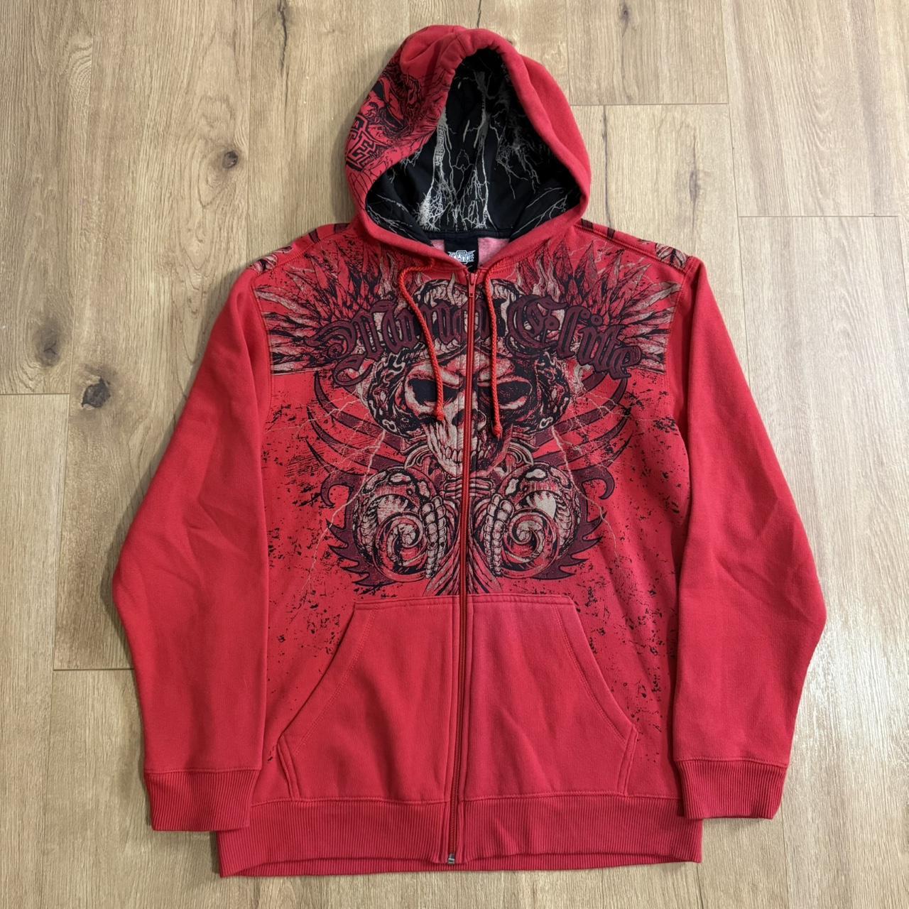 Y2K cross wings skull zip up hoodie size XL broken | Depop
