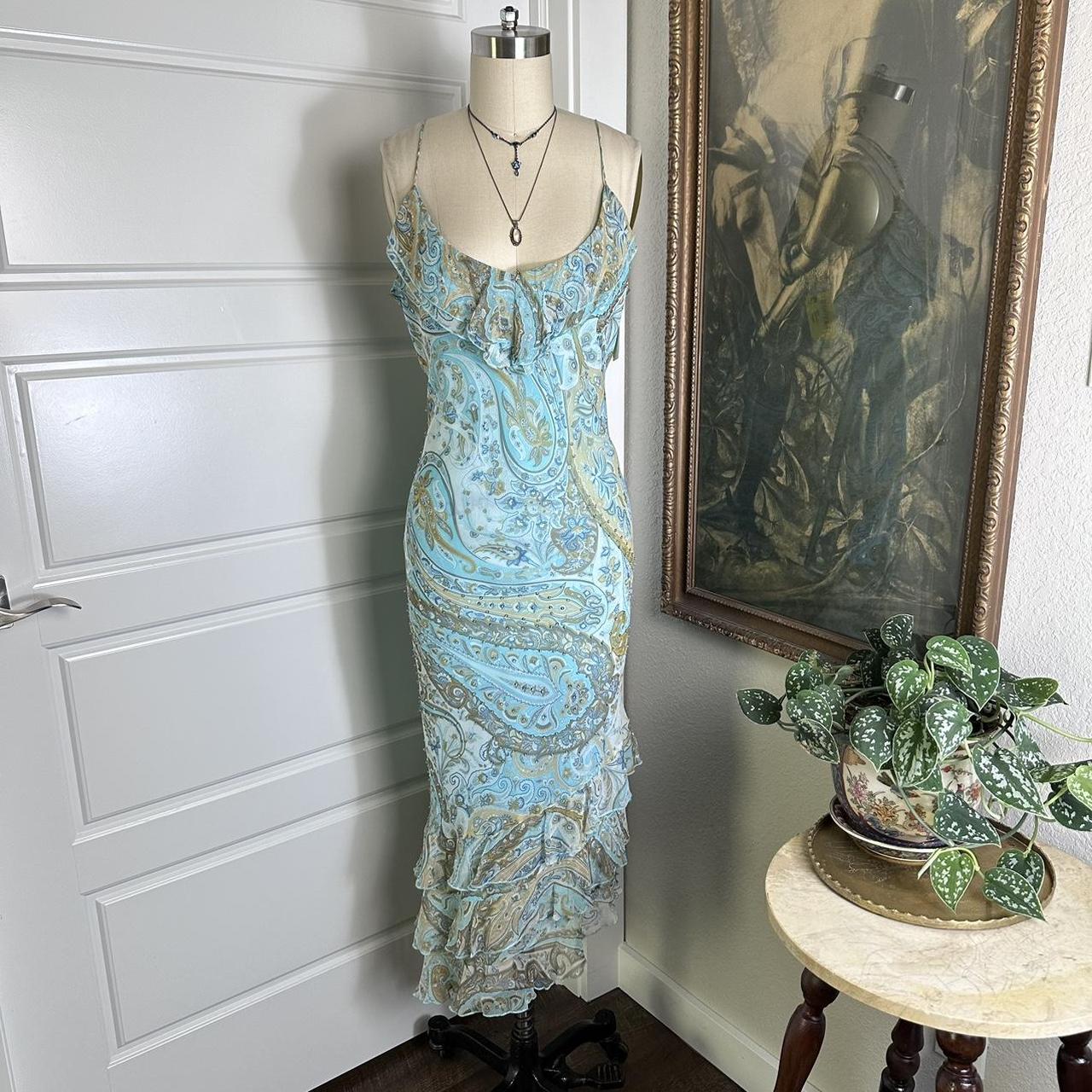 【４点set】vintage light blue beaded dress Vintage early 2000s light blue paisley pattern | Depop