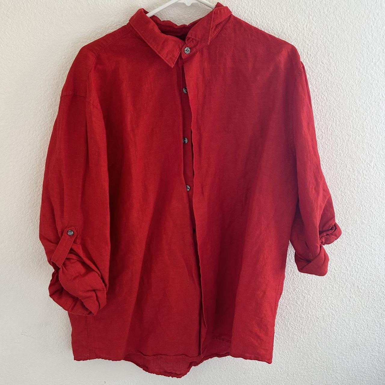 perry ellis red rolled sleeve button up men’s... - Depop