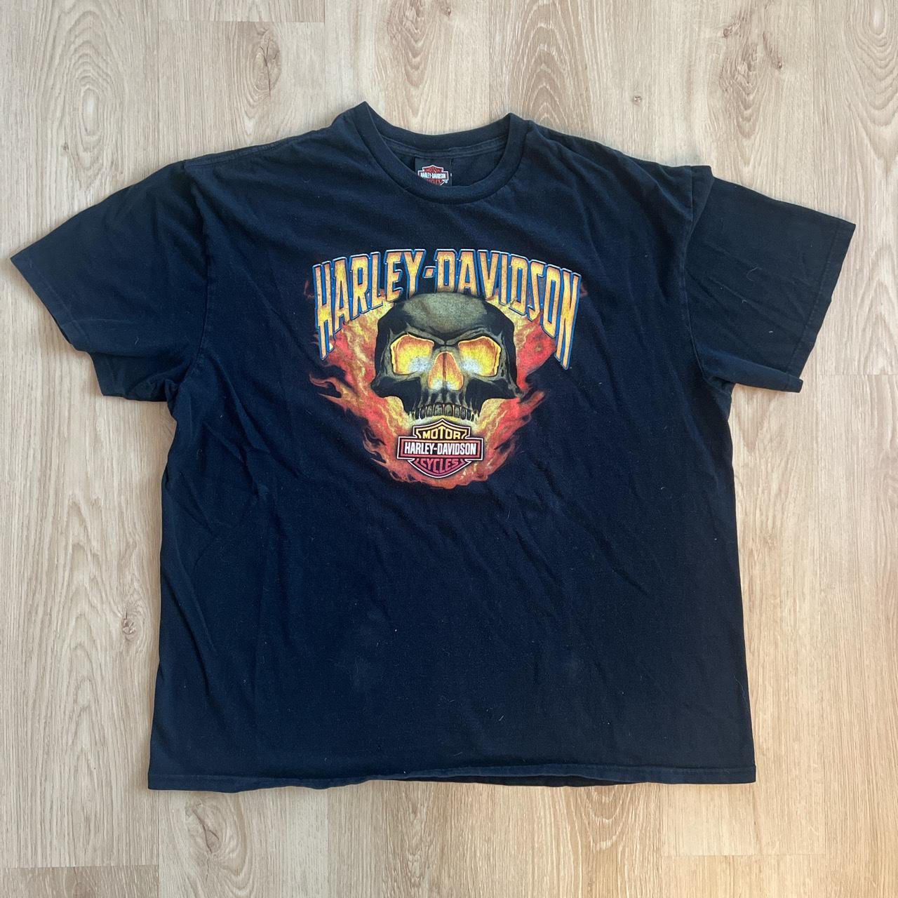 Vintage Harley Davidson Flaming Skull tee Tag size:... - Depop