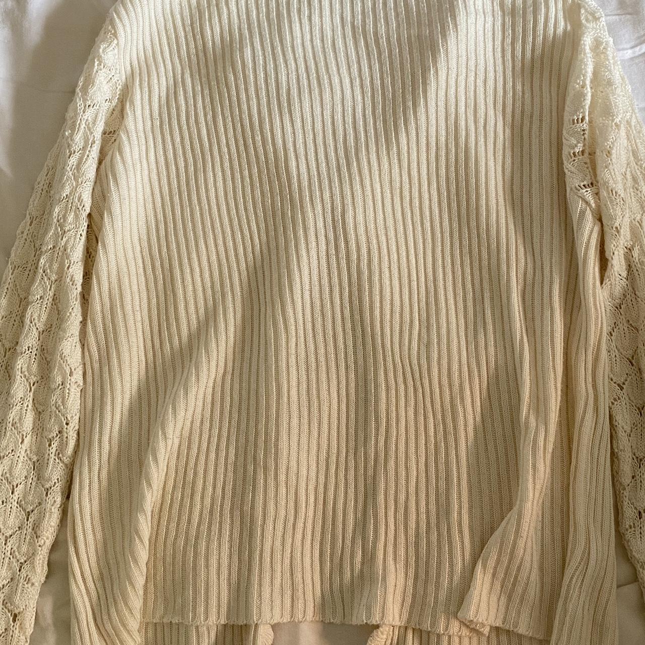 Cream knitted tie-front cardigan sweater fits medium... - Depop