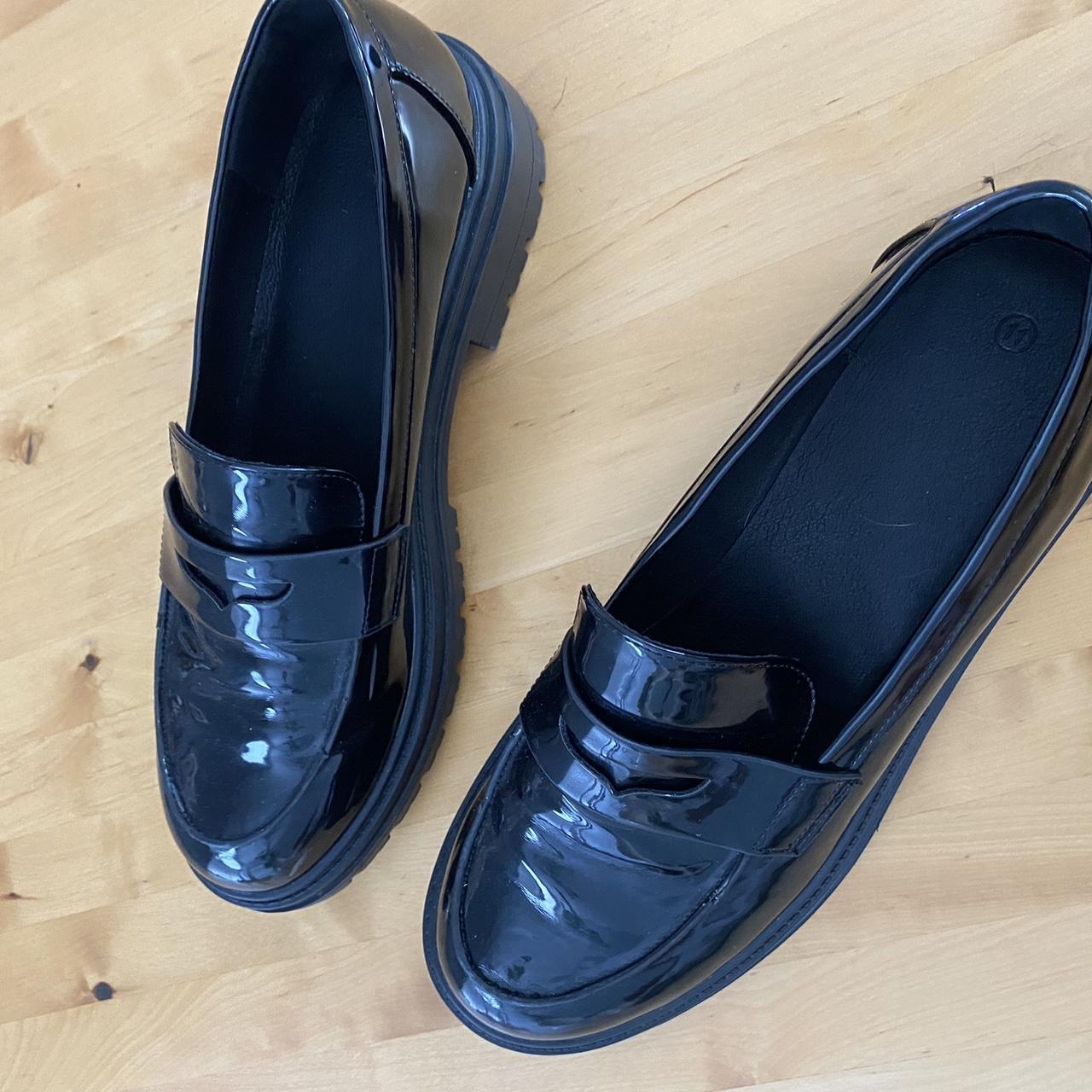 full patent black loafers