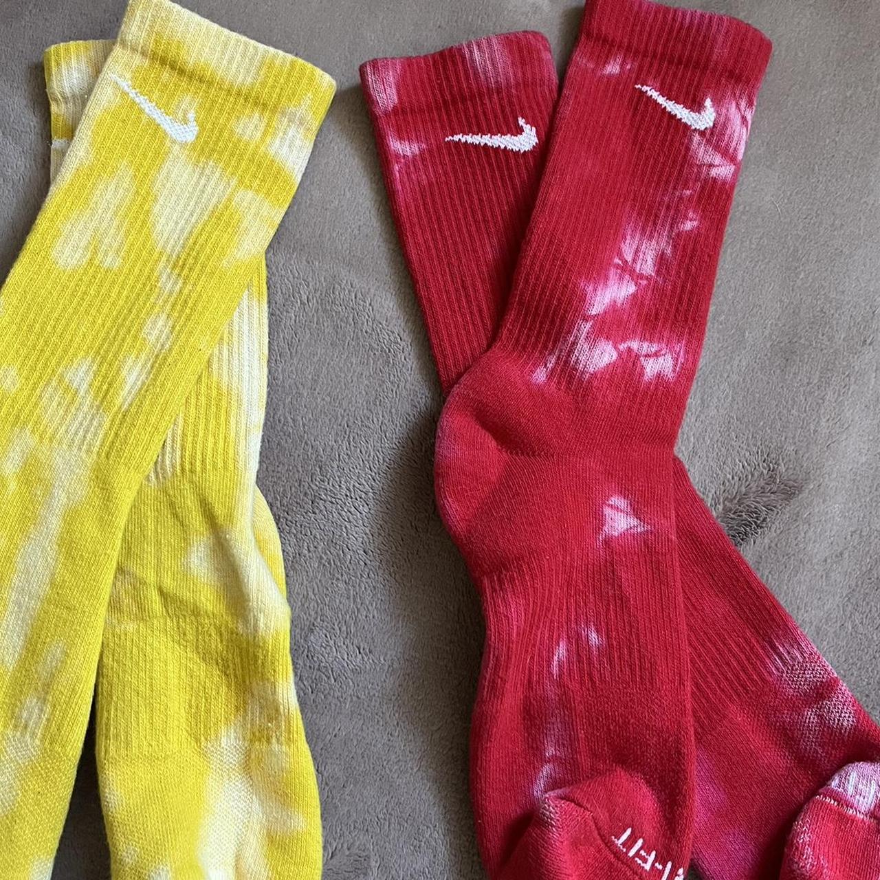 🔊 x2 pair tie dye Nike dri fit socks yellow and red... Depop