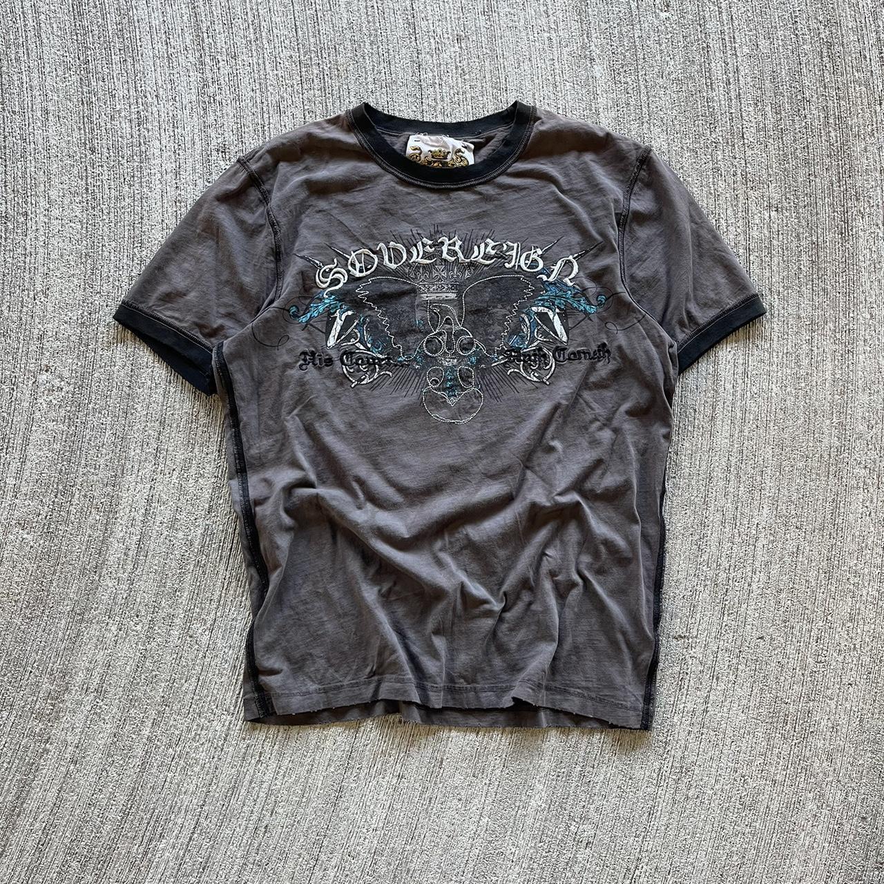 Y2K Affliction Style Skull Cross Tee Tagged Size... - Depop