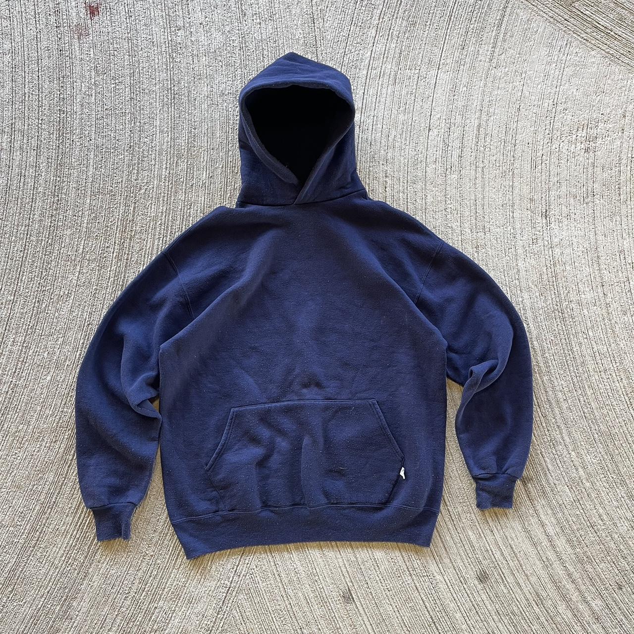 Vintage Navy Blue Russell Hoodie Made In USA Tagged... - Depop