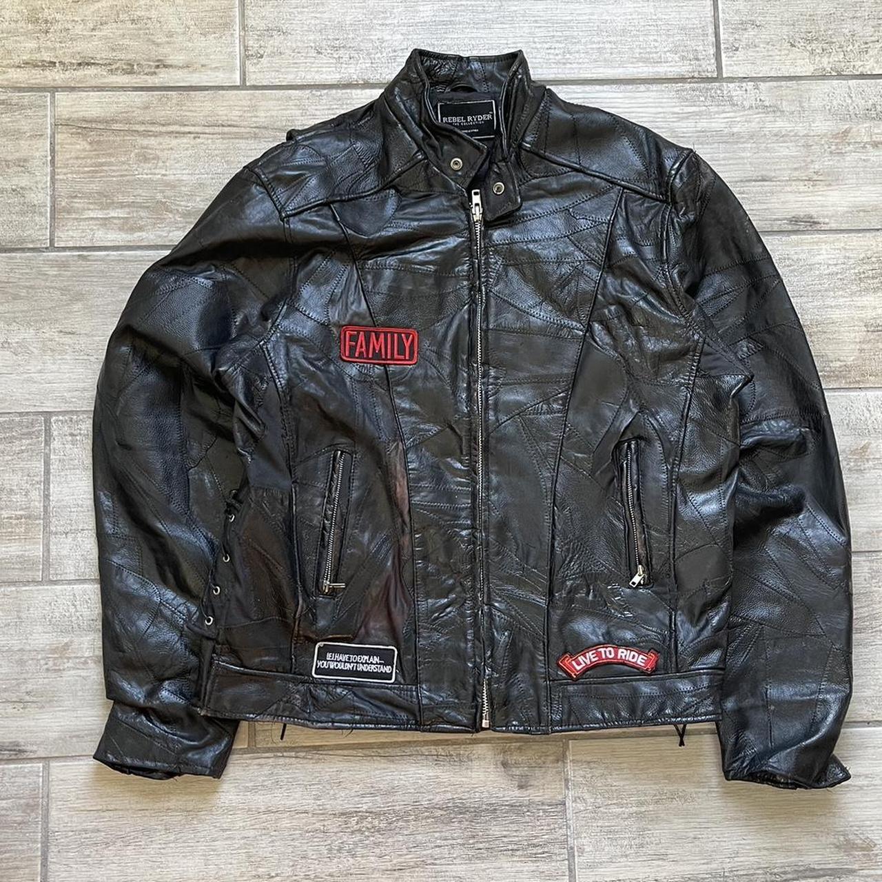 Vintage Rebel Ryder Biker Leather Jacket Tagged... - Depop