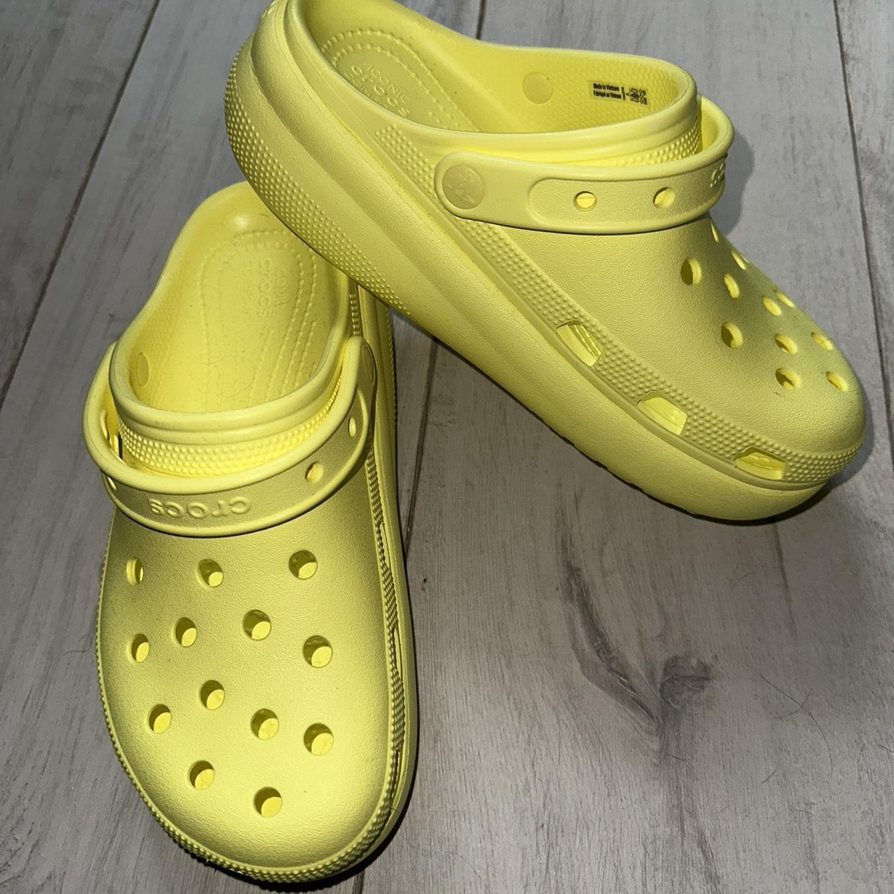 Brand new lime green crocs with white/grey tie dye - Depop