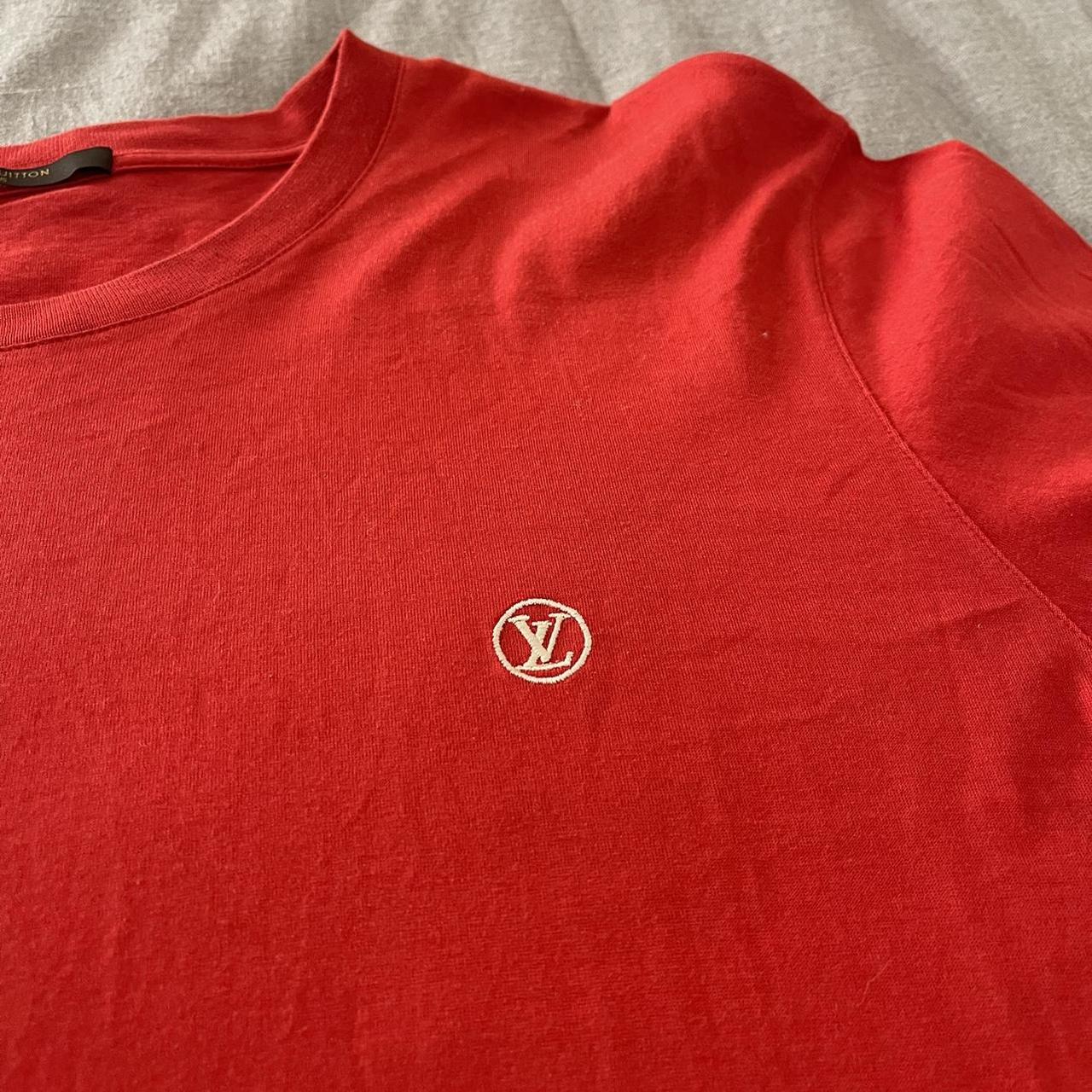 Louis Vuitton Red Monogram Logo T-shirt Fits like an - Depop